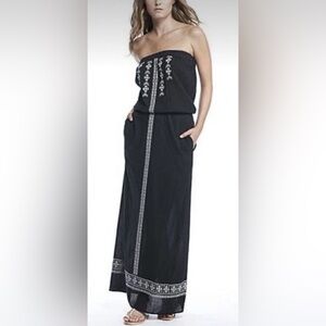 Velvet by Graham & Spencer Black Maxi Dress with White Embroidery sz L NWT